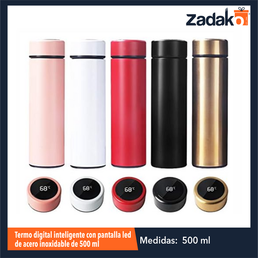 GPM-3623 TERMO DIGITAL INTELIGENTE CON PANTALLA LED DE ACERO INOXIDABLE DE 500 ML CON 1 PZ O CAJA CON 50 PZS