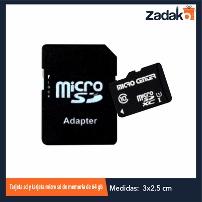 ZE-2006 TARJETA SD Y TARJETA MICRO SD DE MEMORIA DE 64 GB CON 1 PZ O CAJA CON 200 PZS