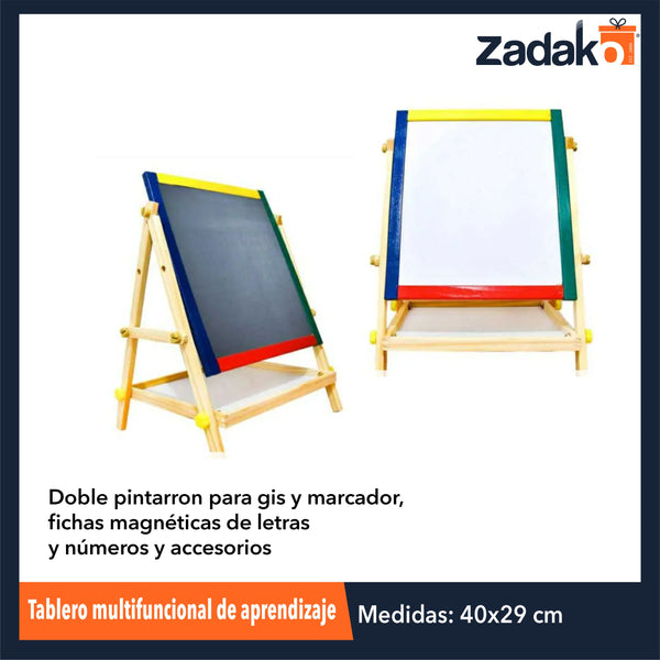 ZJ-1353 TABLERO MULTIFUNCIONAL DE APRENDIZAJE DOBLE PINTARRON CON ACCESORIOS DE 40x49.5x5 CM CON 1 PZ O CAJA CON 12 PZS