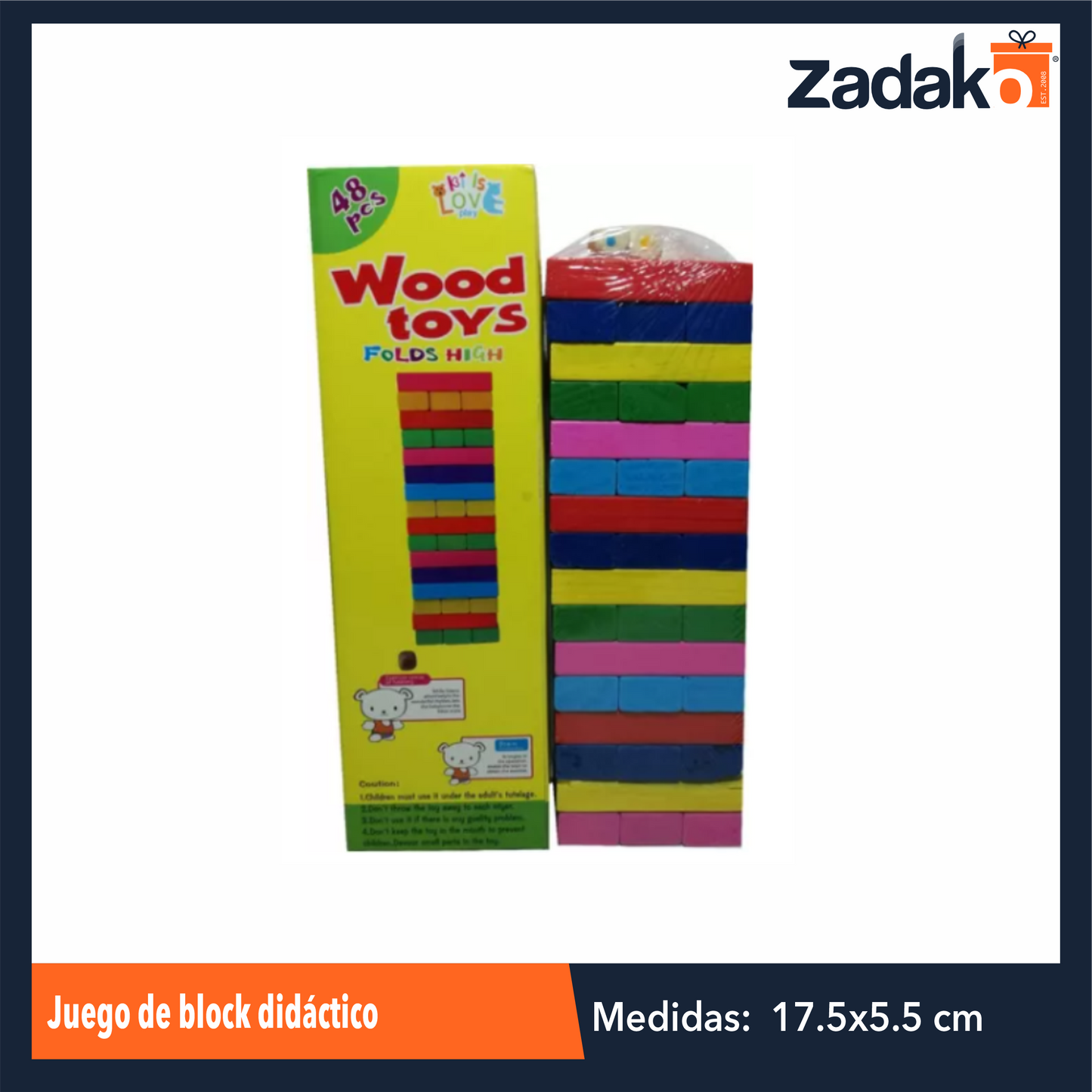 ZJ-1365 JUEGO DE BLOCK DIDACTICO EN TORRE DE COLORES DE 17 X 5.5 X 5.5 CM CON 1 PZ O CAJA CON 60 PZS