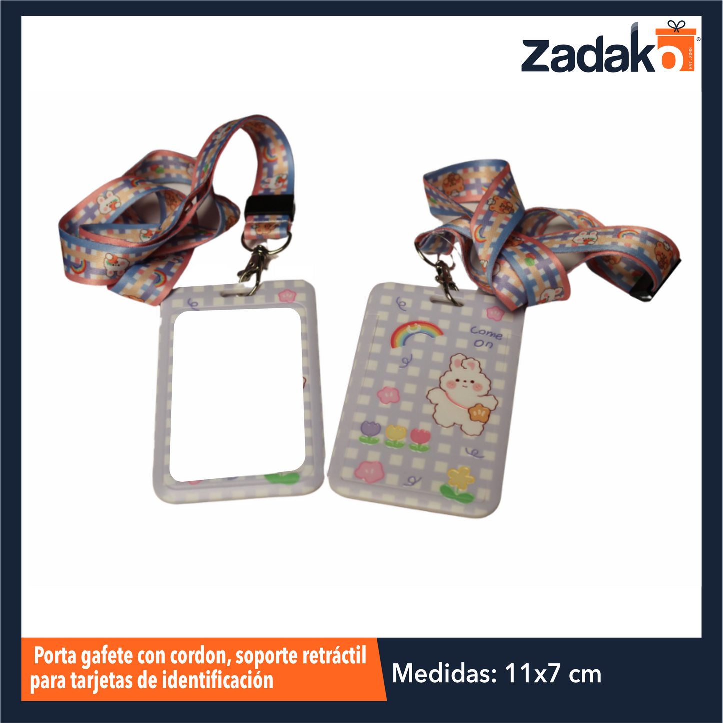 ZP-1495 PORTA GAFETE CON CORDON, SOPORTE RETRACTIL PARA TARJETAS DE IDENTIFICACIÓN CON 1 PZ O CAJA CON 1000 PZS