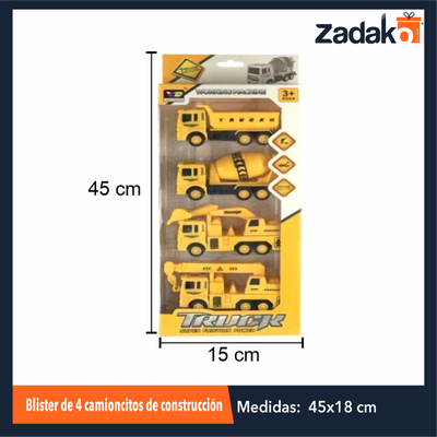 ZJ-1785 BLISTER DE 4 CAMIONCITOS DE CONSTRUCCIÓN CON 1 PZ O CAJA CON 48 PZS