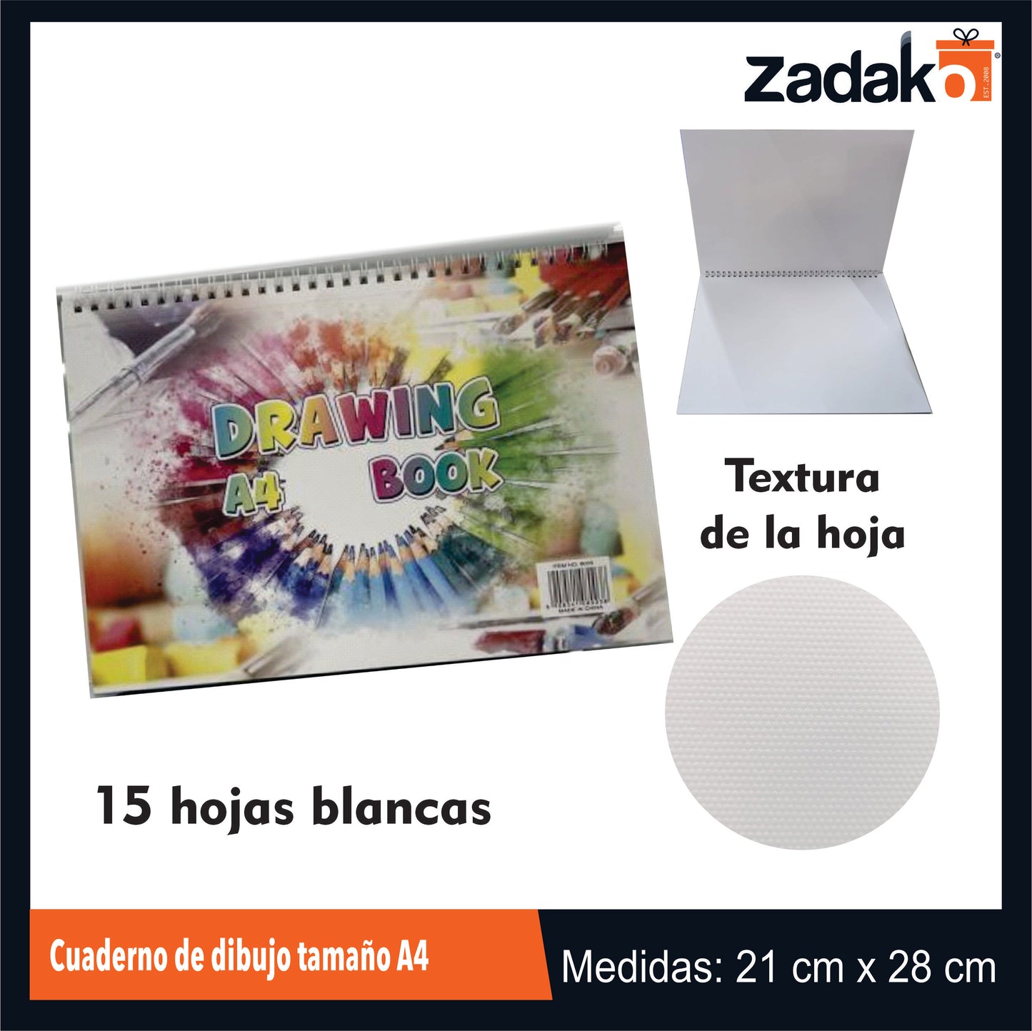 ZP-1209 CUADERNO DE DIBUJO TAMAÑO A4 CON 1 PZ O CAJA CON 120 PZS